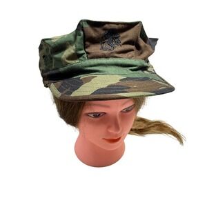 USMC XL Fitted Woodland Camouflage 8 Point Utility Cap Eagle Globe Anchor Emblem